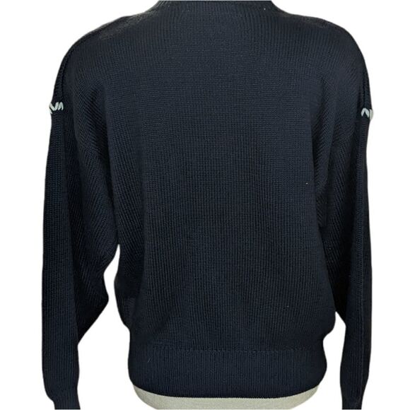 LE MODA Hand embroidered blue knit sweater with pearl details size Large - Picture 4 of 7